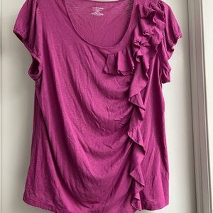 Lane Bryant Pink Flutter Sleeve Ruffled Blouse